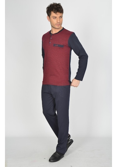 Ancelo Erkek Uzun Kollu Pamuk Çeyiz Pijama Takım 1032 Bordo