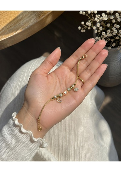 Kalp Zirkonlu Charm Altın Bileklik