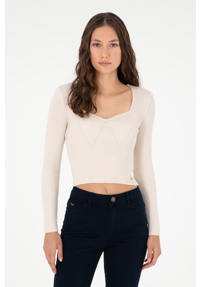 U.S. Polo Assn. Kadın Krem V Yaka Kazak 50293163-VR071