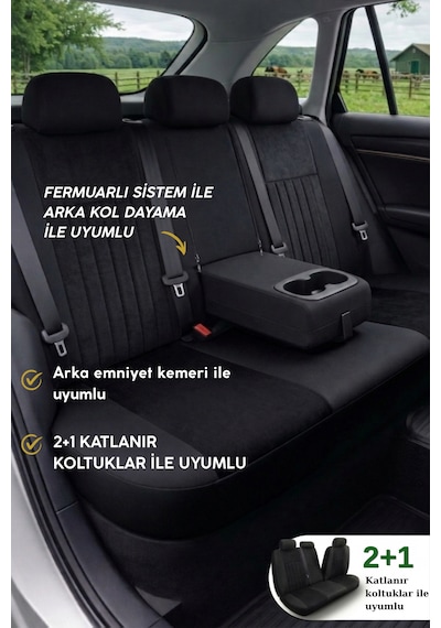 Edition Serisi Tay Tüyü Kumaş Universal Oto Koltuk Kılıfı Tam Set Siyah