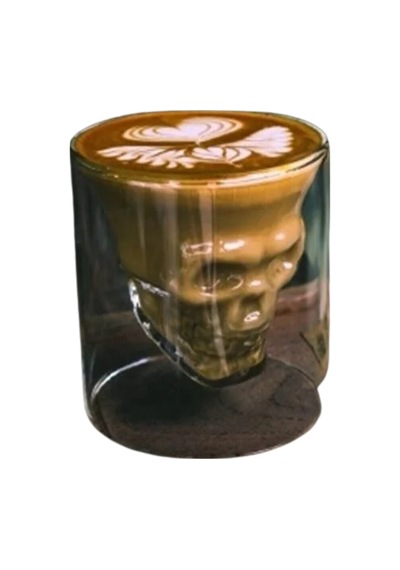 Kafatası Tasarımlı Cam Shot Bardağı Double Layer Skull Shot Glass Şeffaf Cam Şefaf