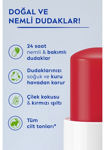 Çilek Renkli Dudak Bakım Kremi Ve Parlatıcısı 4.8gr, Nemlendirici, Hafif Kırmızı Işıltı