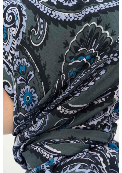 Silk Home Viskon Velora Eşarp Dört Mevsim Etro Desen Küf Yeşili 90x90 Çok Renkli