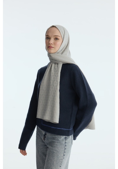 Mirsoy Scarf İpeksi Jakar Şal Mira Desen Gri