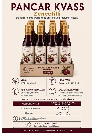 12 Adet Zencefilli Pancar Kvass 250ml. Cam Şişede