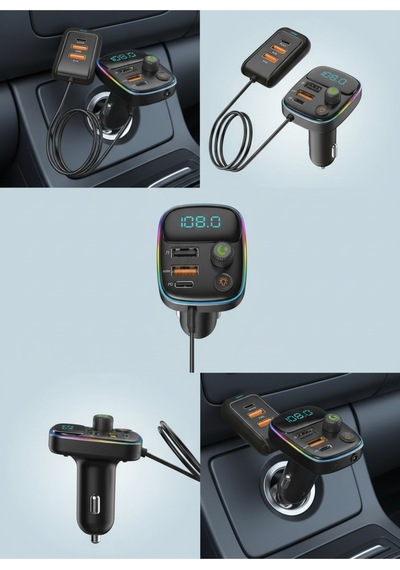Pd 30w Hızlı Şarj & Rgb Led Işıklı Araç Fm Transmitter 6 Multi-port 5v 3.1a Usb 1m Kablolu