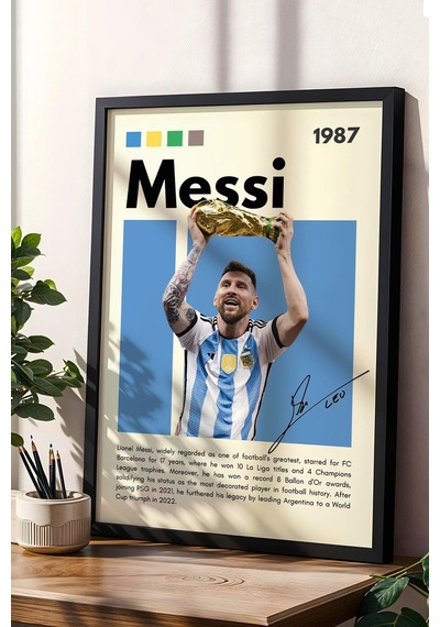 Lionel Messi Çerçeveli Tablo - Dekoratif Çerçeveli Futbolcu Poster Tablo