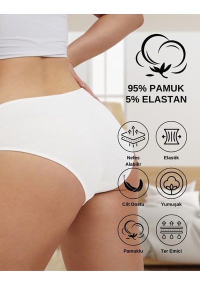 Alya Underwear Kadın Pamuklu Bato Kesim Külot - 3 Adet Beyaz - 3'lü Paket Beyaz