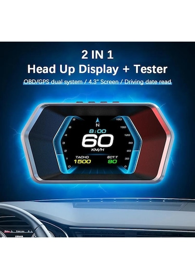 P17 Hız Ölçer Hud Obd2 Araç Bilgisayarı Gps Çift Sistemli Dijital Kilometre Su Yağ Sıcaklığı