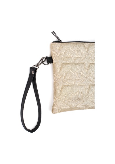 Newish Polo Kadın Simli Yıldız Desenli Bilek Askılı Portföy/clutch El Çantası Altın