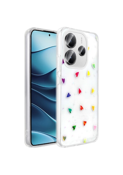 Xiaomi Redmi Note 14 4g Kılıf Şeffaf Figürlü Mkst Folk Sert Kapak - Kalp Beyaz