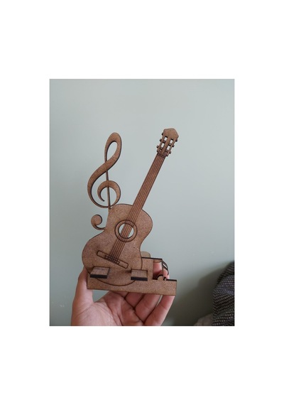 Ahşap Gitar Ve Nota Temalı Masaüstü Telefon Tutucu