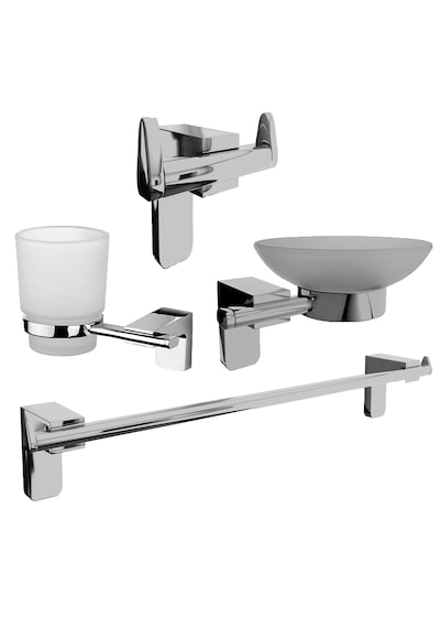 Krom Lux 4 Lü Banyo Set Uzun Havluluk,diş Fırçalık,sabunluk Gümüş
