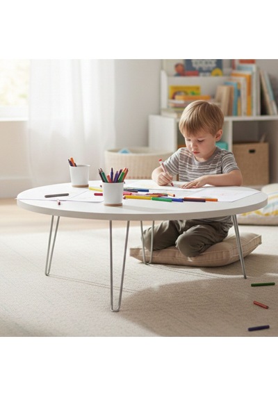 Ratemo 50 Cm Beyaz Katlanır Yer Sofrası 22 Cm Yükseklik Yemek Masası Beyaz