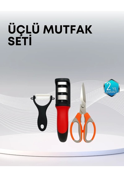 Çok Fonksiyonlu Mutfak Makas Seti 3 Makas, Bileyici Ve Soyacak Dahil Kırmızı