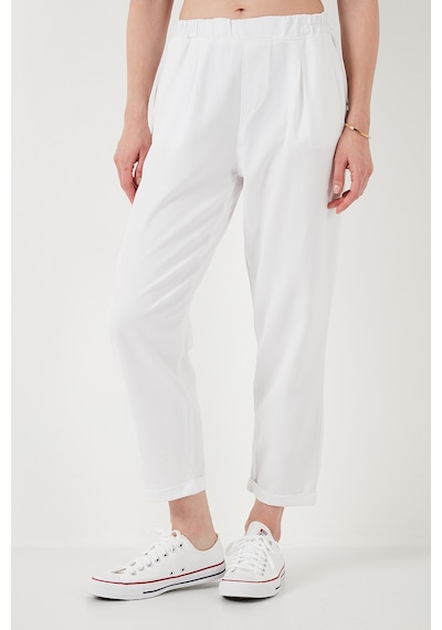 Lela Slim Fit Normal Bel Boru Paça Bayan Pantolon 668Yp5372 Beyaz