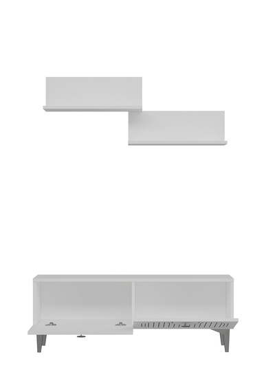 120dhdtür3ba 120 Cm Hera Lazer Desenli Raflı Tv Sehpası,ünitesi Beyaz - Gümüş