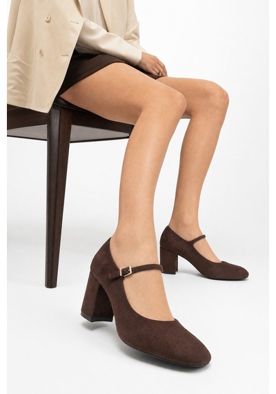 Luvi Shoes Nıcho Kahverengi Süet Kadın Kalın Topuklu Ayakkabı