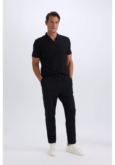 DeFacto Relax Fit Rahat Kesim Düz Paça Krinkıl Yazlık Kumaş Pantolon C3930AX25SPBK27