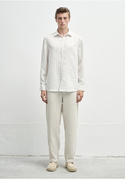 Mavi - Bej Tencel Tm Lyosel Gömlek 0211618-70321 Kahverengi