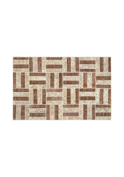 El Dokuması Patchwork Vintage Yün-pamuk Bej Halı 20680 160 X 250 Cm