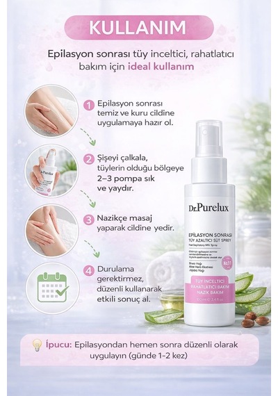 Epilasyon Sonrası Tüy Azaltıcı & Tüy Süt Sprey Rahatlatıcı Hassas Bakım 100 Ml