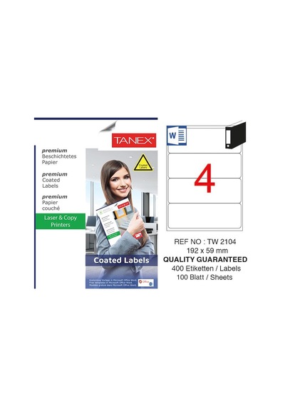 Tanex TW-2104 192x59mm Kuşe Laser Etiket 100 Lü Paket