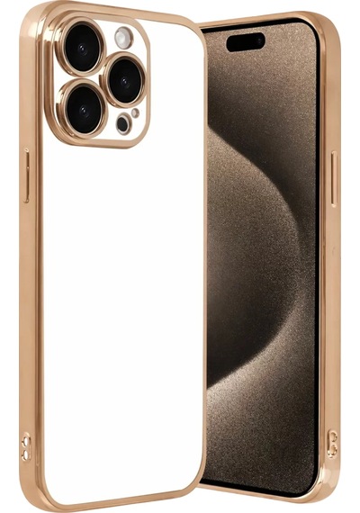 Apple iPhone Uyumlu 15 Pro Max Razer Lensli Silikon - Gold Çok Renkli