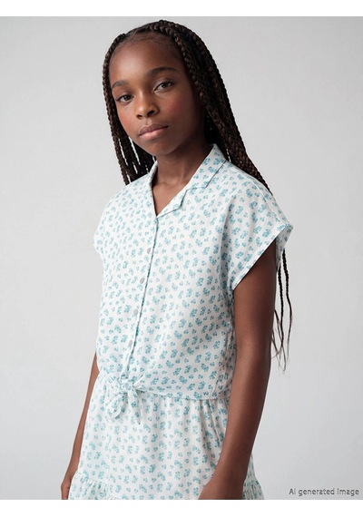 LC Waikiki Lcw Kids Yeşil Çiçekli Kız Çocuk Gömlek Pale Green Prınt