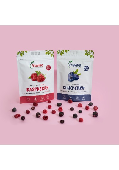 Fruvivo 2'li Freeze Dry Paket - Ahududu + Yaban Mersini - Dondurularak Kurutulmuş Meyve Cipsi Şeker İlavesiz %100 Doğal Vegan 40 G