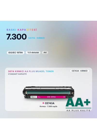 Hp 307a Ce743a Kırmızı Uyumlu Toner Aa Plus / Color Laserjet Cp5225 / Cp5225n / Cp5225dn