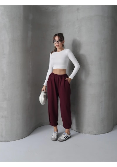 Paw Garage Kadın Skye Yumuşak Modal Paça Tutturmalı Pantolon Bordo