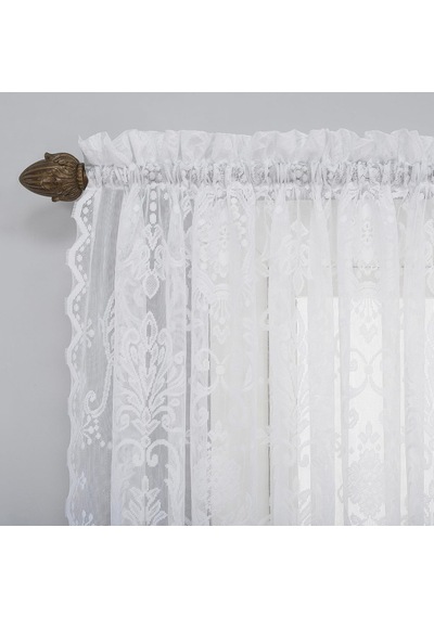 Ariella Çiçekli Dantel Çubuk Cep Perde Paneli, 147 Cm X 213 Cm, Beyaz