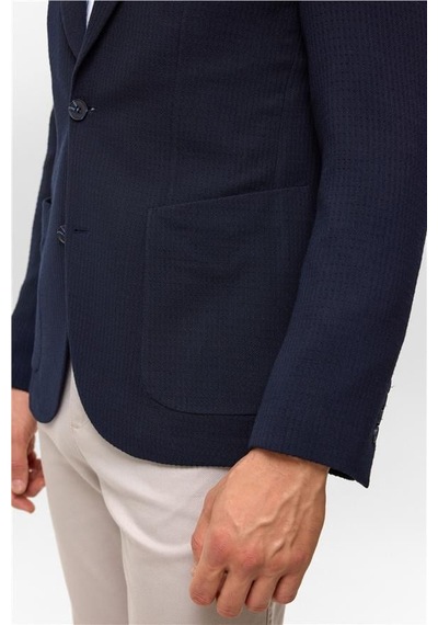 Süvari Lacivert Slim Desenli Mono Yaka 6 Drop Ceket Lacivert
