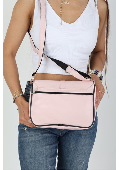 Erzeno Orta Boy Kadın Deri Omuz Ve Postacı Çanta / Günlük Pembe Deri Çanta Pembe - 654934978 Pembe