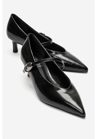 Luvi Shoes Cres Siyah Cilt Kadın Kısa Topuklu Ayakkabı