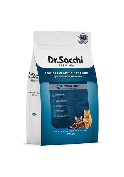 Dr. Sacchi Premium Somonlu ve Ton Balıklı Düşük Tahıllı Yetişkin Kedi Maması 1 KG