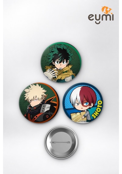 My Hero Academia Deku Bakugo Todoroki Çanta Süsü Rozet İğneli Buton Rozet Seti 58 Mm 3'lü Çok Renkli