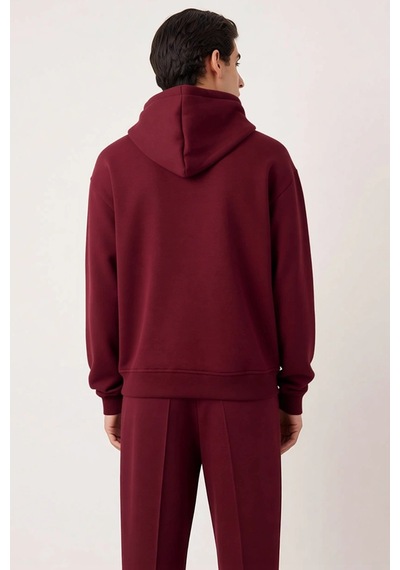 Benerly Erkek Kapüşonlu Düşük Kol Uzun Kollu Oversize Kalıp Sweatshirt Fo Bordo