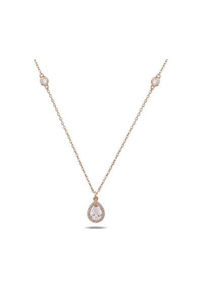 Kuyumcudukkani Zincirli"kenar Taşlı Damla Taşlı" Kolye-37209-r-w Rose Gold