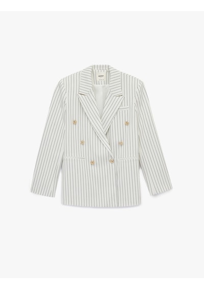 Koton Kruvaze Yaka Uzun Kollu Metal Düğme Detaylı Blazer Ceket Beyaz Çizgili 6sak50071uw Koton Kruvaze Yaka Uzun Kollu Metal Düğme Detaylı Blazer Ceket Beyaz Çizgili 6sak50071uw