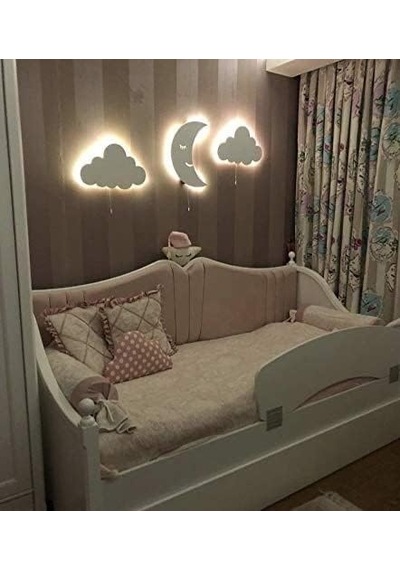3 Lü Bebek Odası Ve Çocuk Odası Aydınlatması Ledli Bulut Ve Ay Beyaz
