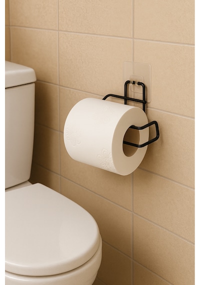 Yapışkanlı Metal Siyah Tuvalet Kağıtlığı Wc Kağıtlık Tuvalet Kağıtlık Askısı Siyah