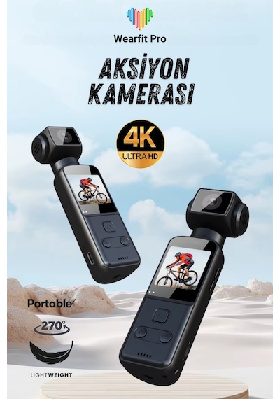 Wearfitpro 4k Yüksek Çözünürlük Aksiyon Kamerası Hareket Algılama Sabitleme Özellikli Aksiyon Kamerası Gimbal Siyah