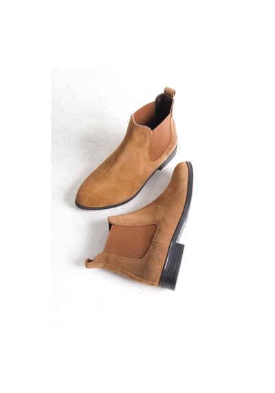 Mubiano Hakiki Deri Collection Kadın Lastik Detaylı Kısa Süet Bot&bootie Taba - Mcsdt036 - Tb Taba