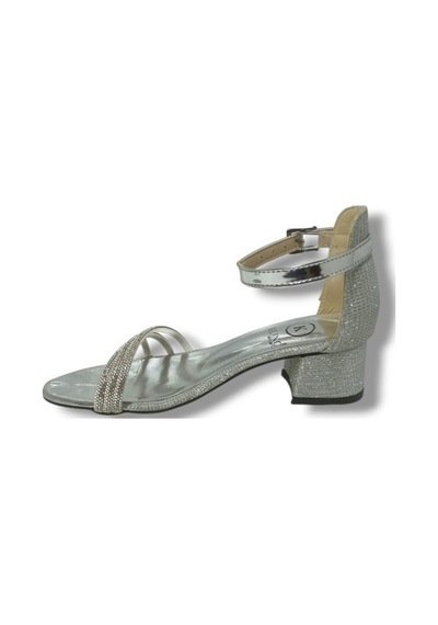 Kılınç 785-25 Simli 3 Şerit Taşlı Kız Çocuk Sandalet 31-35 Gümüş