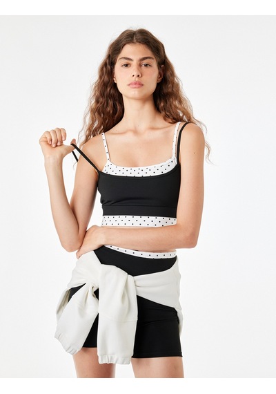 Koton İp Askılı Kolsuz Slim Fit İkili Puantiyeli Sporcu Sütyeni Siyah 6sak30187nk