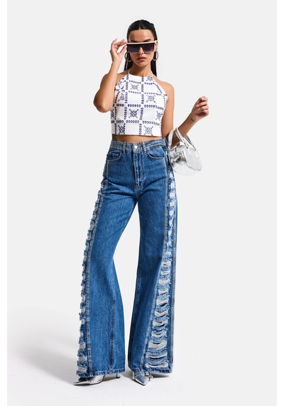 Itsbasic Kadın Mavi T-9s6-4 Flare Fit Özel Tasarım Denim Jean