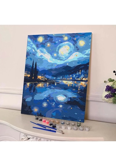 Sayılarla Boyama Seti 40 x 50 CM Tuval Şasesine Gerili Yıldızlı Geceler