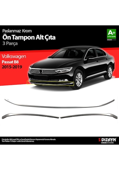 S-Dizayn  Volkswagen Passat B8 Krom Ön Tampon Alt Çıtası 3 Parça 2015-2019